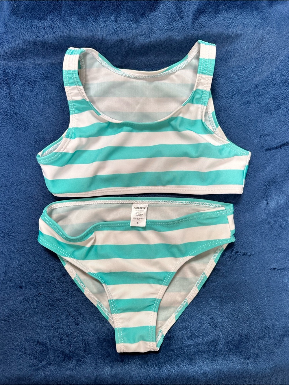 Joe Boxer Aqua & White Striped Girls Two-Piece Swim Set